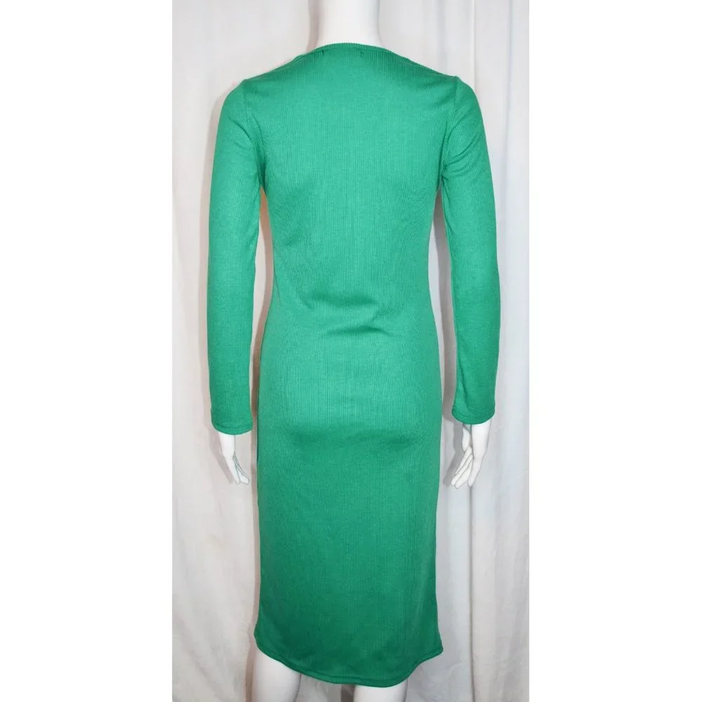 Ribbed Green V-Neck “YMEY” Asian Fashion Brand Maxi Dress Size Small